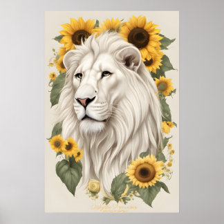 Poster Leão-Arte, Girassóis e Vida Selvagem Safari-Leão B