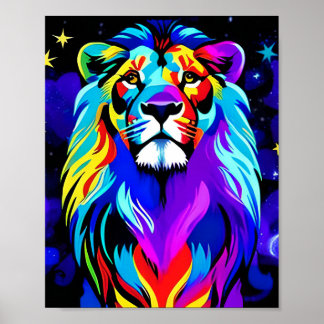 Poster Leão - Arte-Pop Colorida Inspiracional