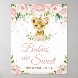 Poster Leão Blush, cor-de-rosa, Chá de fraldas floral doc