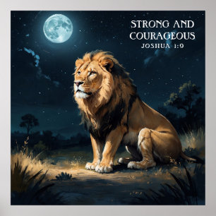 Poster Leão Calmo em Selvagem em Estrelas Noturnas e Fé L