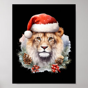 Poster Leão com chapéu de Natal África do Sul Safari Anim