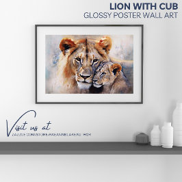 Póster Leão com Filhote Arte de Parede em Poster Brilhan