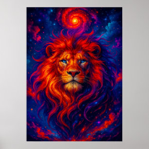 Poster Leão Cósmico com Fiery Galaxy Mane Fantasy