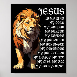 Poster Leão Cristão Jesus É Meu Rei, Deus, Senhor, E Sa
