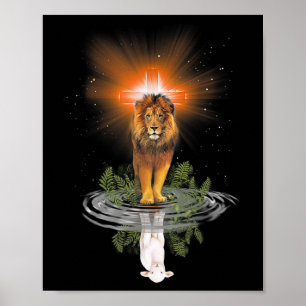 Poster Leão Cruzado Jesus Reflexo Espelho de Água Ovinos 