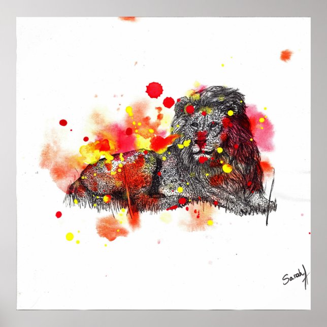 Póster Leão de Aquarela (Frente)