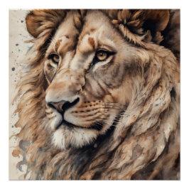 Póster Leão de Aquarela n.o 6