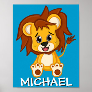 Poster Leão de desenho animado da savana fofa nome da sel
