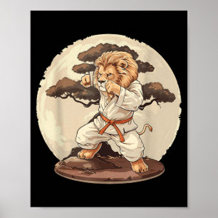 Poster Leão de Karate MMA Kickboxing Árvore Bonsai Taekwo
