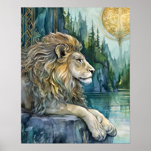 Poster Leão do Reino Encantado Arte Fantasia