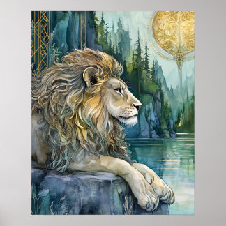 Poster Leão do Reino Encantado Arte Fantasia 