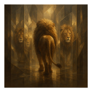 Póster Leão Dourado em um Labirinto de Espelhos – Majesto