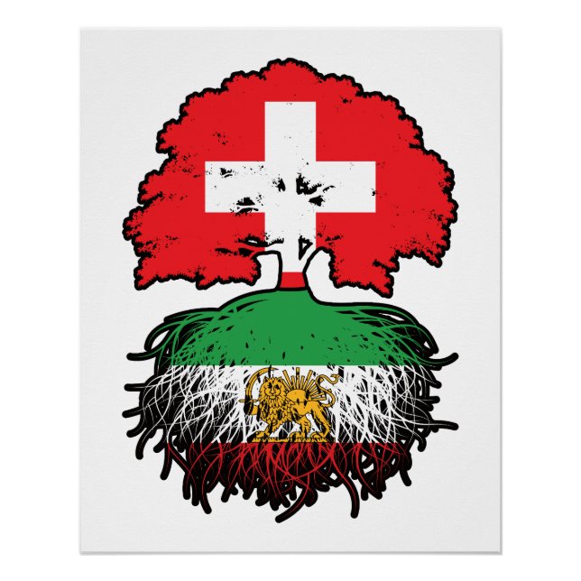 Póster Leão e Sol de Raízes Iranianas Crescidas Suíças (Frente)