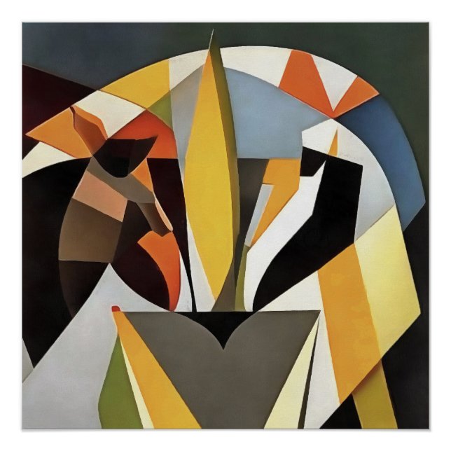 Póster Leão Em Estilo Geométrico De Arte Abstrato (Frente)