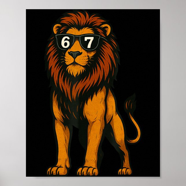 Poster Leão Engraçado Sungles 67 Seis Sete Meme (Frente)