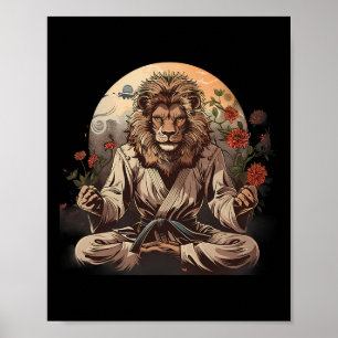 Poster Leão Floral de Taekwondo Mma Kickboxing Jiu-jitsu