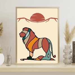 Poster Leão Gentil da Savana Serena Arte Moderna Abstrata