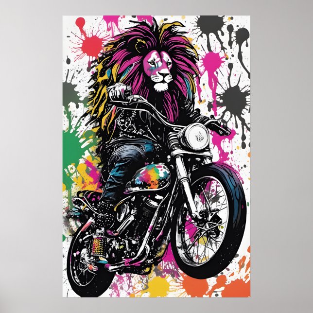 Poster Leão Gótico legal na Arte Digital de Biker (Frente)