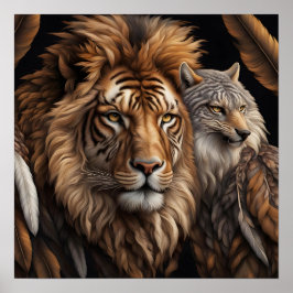 Poster Leão, Lobo com Encaminhamento Enfrentado