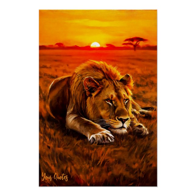 Póster Leão Macho Descansando na Savana Dourada (Frente)