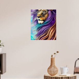 Poster Leão Majestoso em Purples e Aqua