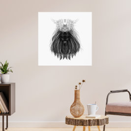 Poster Leão Negro com Coroa e Monograma