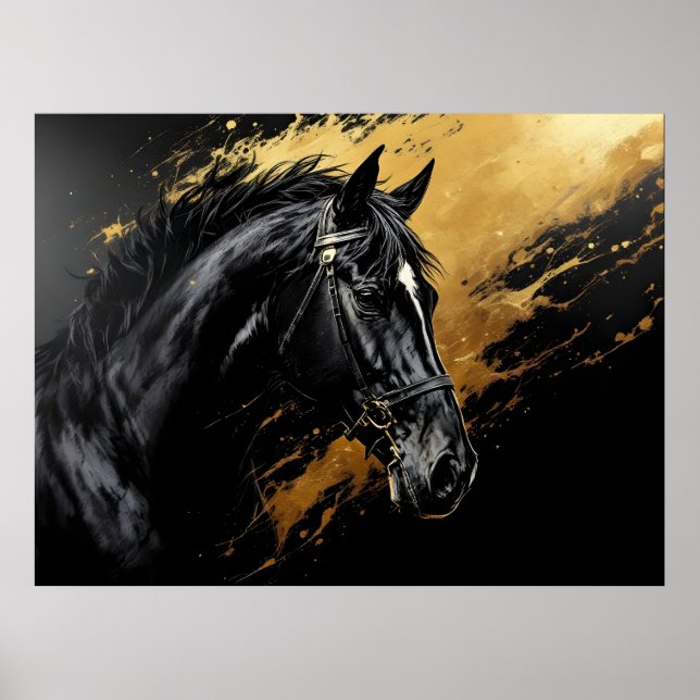 Poster Leão Negro em preto e ouro com branco (Frente)