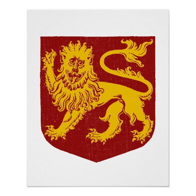 Póster Leão ouro no Red Shield Heraldry (Frente)