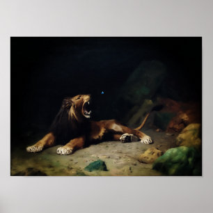 Póster Leão que agarra em uma borboleta