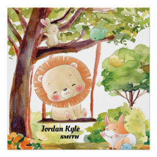 Póster Leão, Raposa, Coelho e Pássaros Balançando Natu