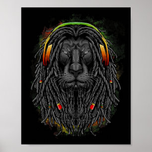 Poster Leão Rasta Negro Com Pentes - Mostre Seu Orgulho