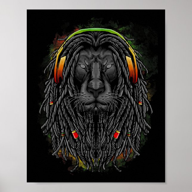 Poster Leão Rasta Negro Com Pentes - Mostre Seu Orgulho (Frente)