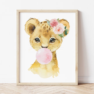 Poster Leão, Safari da Selva, Chiclete Rosa, Berçário de 