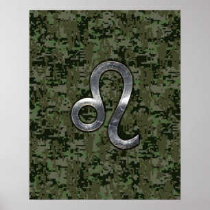 Póster Leão Zodiac - Sinal de Camuflagem Digital Verde
