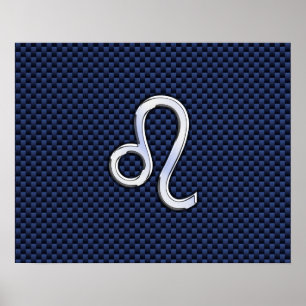 Póster Leão Zodiac - Sinal de Marinho Azul de Fibra de C