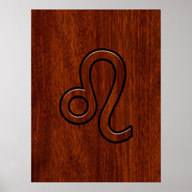 Póster Leão Zodiac - Sinal no estilo Brown Mahogany (Frente)