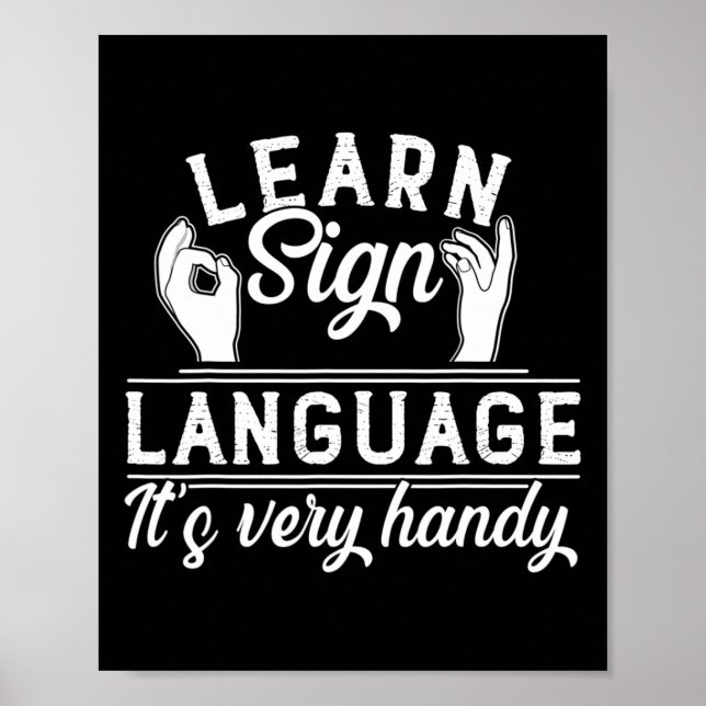 Poster Learn Sign Language Asl Teacher Deaf Awareness  (Frente)