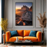 Poster Leave Nothing But Footprints<br><div class="desc">Epic mountain landscape with dramatic peaks and golden sunlight. Rock in the foreground with an inspirational message about environmental preservation. Perfect for nature lovers, trekking and mountaineering. A work that combines natural beauty with ecological awareness, ideal for decoration, posters and outdoor motivation.</div>