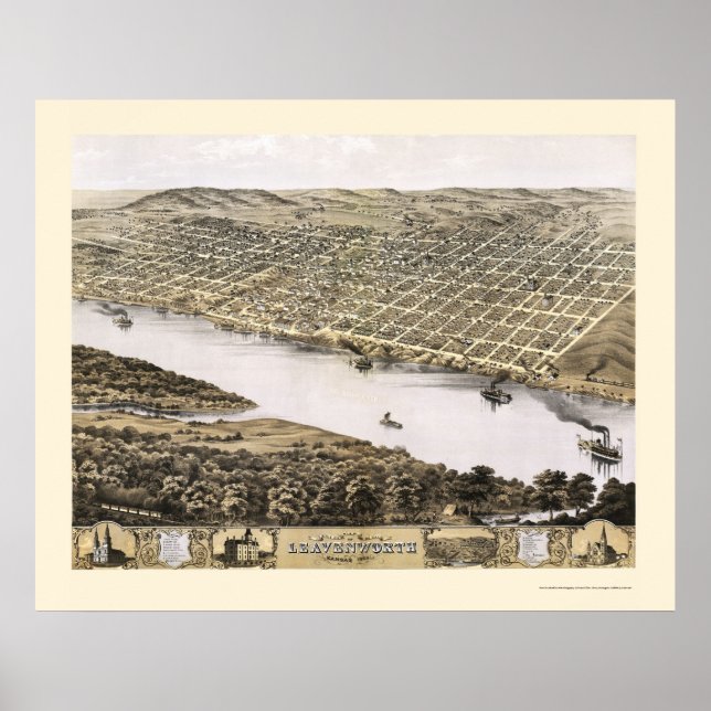 Póster Leavenworth, KS Panorâmica - 1869 (Frente)