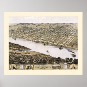 Póster Leavenworth, mapa panorâmico de KS - 1869