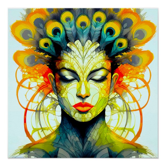 Póster Lebendige Pfauenfeder-Schönheit Verschmelzung (Frente)