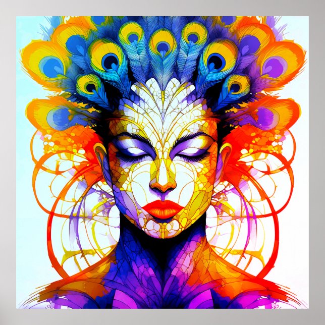 Poster Lebendige Pfauenfeder-Schönheit Verschmelzung (Frente)