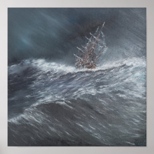 Póster Lebreiro do HMS em uma tempestade fora do chifre