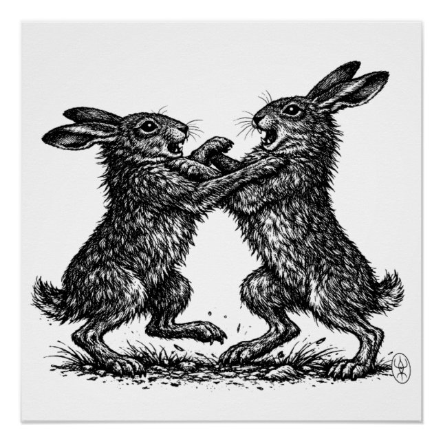 Póster Lebres Boxeando – Duelo Assombrado da Floresta de  (Frente)