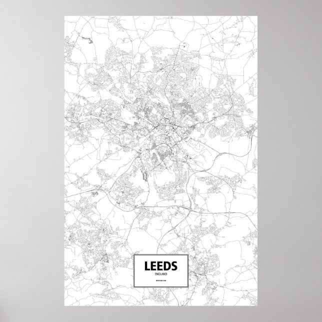 Poster Leeds, Inglaterra (preto no branco) (Frente)