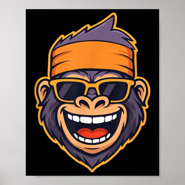 Poster Legal Ape Gorilla Head Macaco Funky Retro Bandana  (Frente)