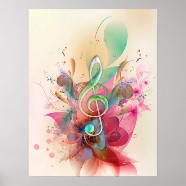 Poster Legal aquarelas trible clef music notes swirings (Frente)