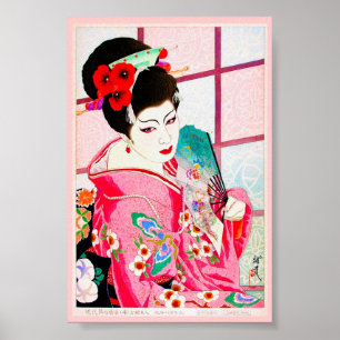 Poster Legal beleza japonesa Lady Geisha rosa Arte do fã