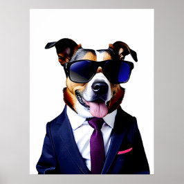 Poster Legal cão com óculos de sol e terno, Homem de Negó
