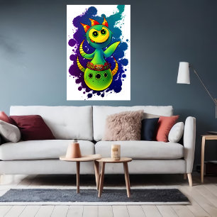 Poster Legal criatura verde alienígena amarela   Arte AI
